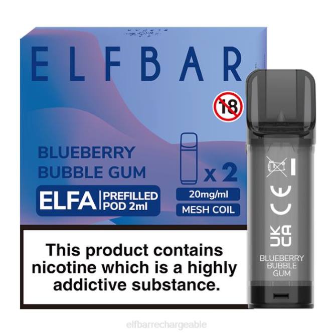 RLF6B365 ELFBAR dosette préremplie elfa - 2 ml - 20 mg (paquet de 2) - ELFBAR rechargeable bubble-gum aux myrtilles