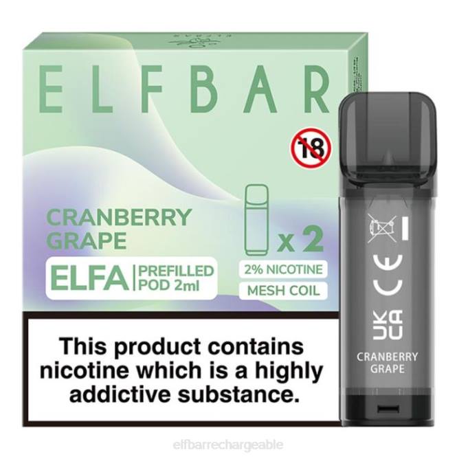 RLF6B366 ELFBAR dosette préremplie elfa - 2 ml - 20 mg (paquet de 2) - ELF BAR rechargeable 0 nicotine raisin de canneberge