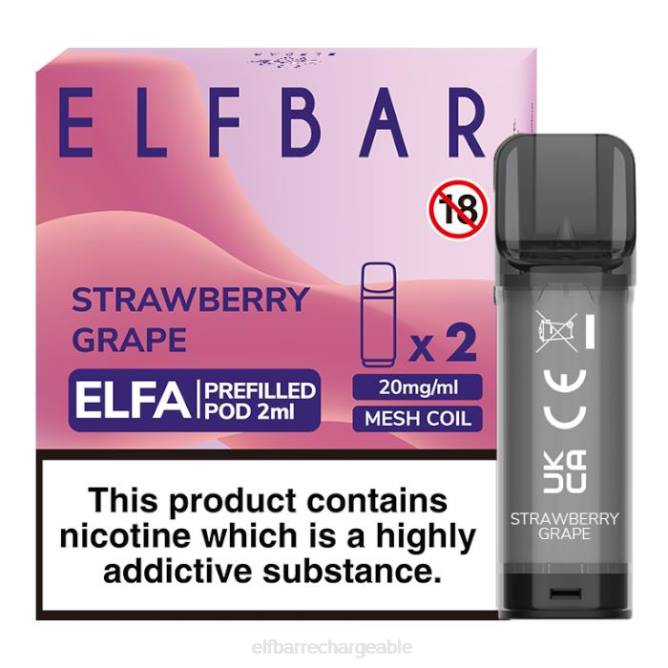 RLF6B369 ELFBAR dosette préremplie elfa - 2 ml - 20 mg (paquet de 2) - ELF BAR rechargeable sans nicotine raisin fraise